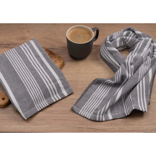 Cuisinart Pack of 2 Antimicrobial Professional Fouta Yarn Dye Tea Towel - Grey Stripe