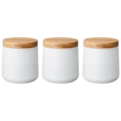 Denby Steel 3 Piece Canister Set With Acacia Wood Lids - Matte White