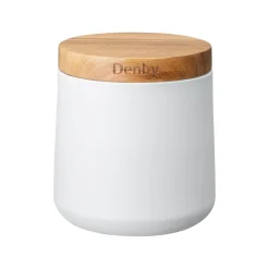 Denby Steel 3 Piece Canister Set With Acacia Wood Lids - Matte White