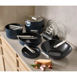 Joseph Joseph Space Folding Handle 4-Piece Saucepan & Frying Pan Set - Midnight Blue
