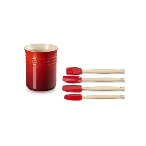 Le Creuset Craft 4-Piece Utensil Set with Stoneware Utensil Jar - Cerise