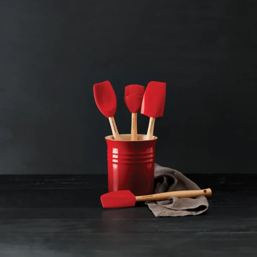 Le Creuset Craft 4-Piece Utensil Set with Stoneware Utensil Jar - Cerise