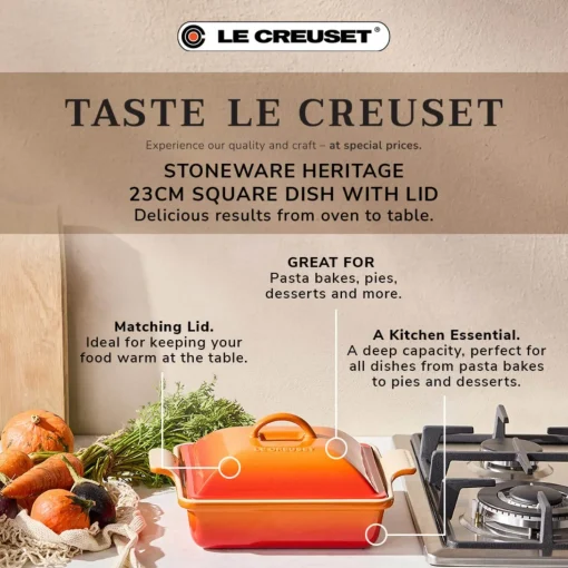 Le Creuset Heritage Stoneware 23cm Square Dish with Lid - Meringue