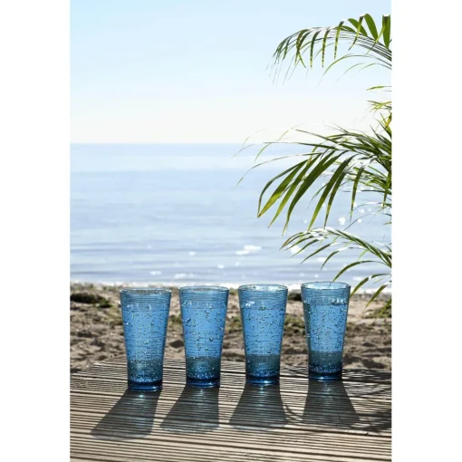 Navigate Linear Acrylic Set of 4 Hi-Ball Glasses - Blue