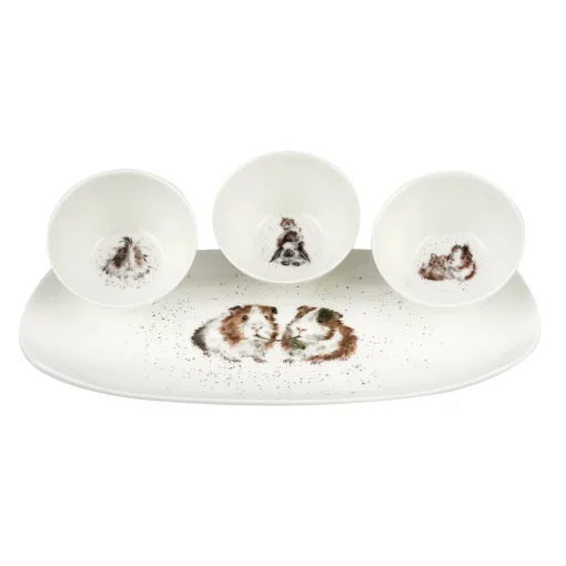 Royal Worcester Wrendale 3 Piece Bowl & Tray Set - Guinea Pig