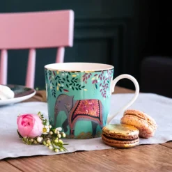 Sara Miller London 340ml Elephant Oasis India Mug - Light Jade