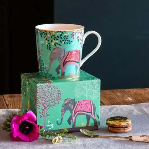 Sara Miller London 340ml Elephant Oasis India Mug - Light Jade