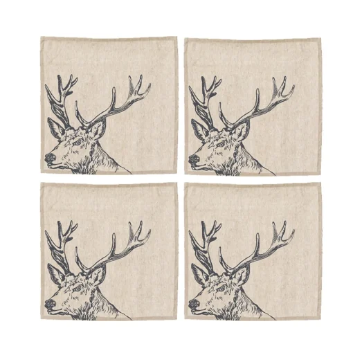 Selbrae House Set of 4 Linen Napkins - Stag