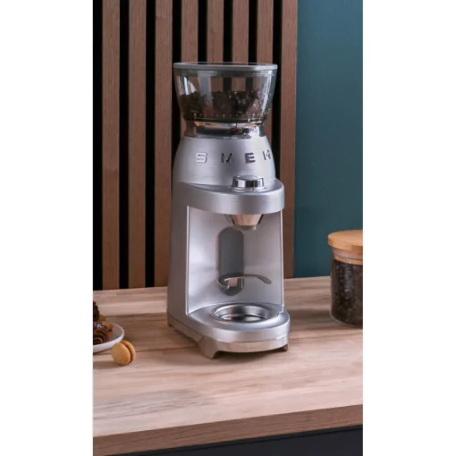 Smeg EMC02BLMUK Mini Pro Espresso Matte Black Coffee Machine & CGF02SSUK Mini Pro Stainless Steel Coffee Grinder