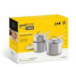 Tower Good Food Stainless Steel Saucepan Set - 3-Piece