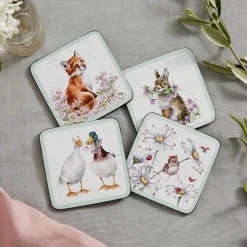 Wrendale Designs by Hannah Dale 4-Piece Coaster Set - Wildflowers